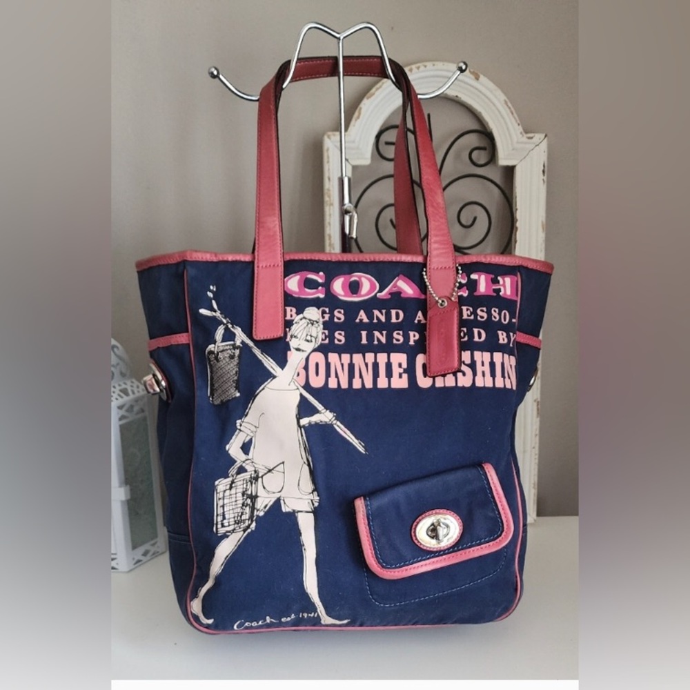 Coach Navy and Pink Bonnie Cashin Canvas Tote